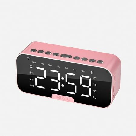 Digital Alarm Clock With Large Mirror Office Bedside Table Clocks Bluetooth Speaker FM Radio Phone Holder Temperature