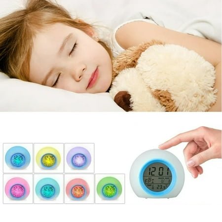 Digital Clock, Alarm Clock, Teenager Alarm Clock with 7 Colors Changing Light Bedside Clock and 8 Alarm Songs Clock for Bedroom, LED Time Date Temperature Display, Blue