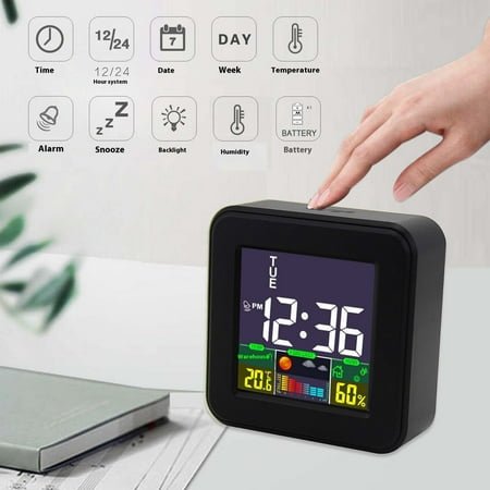 Digital Touch Screen Alarm Clock with Voice Control - LCD Color Display, Temperature, Sound Activated - Kids, Students, Elderly - Bedside Desk Clock for Home, Office, Dorm (Battery Operated)