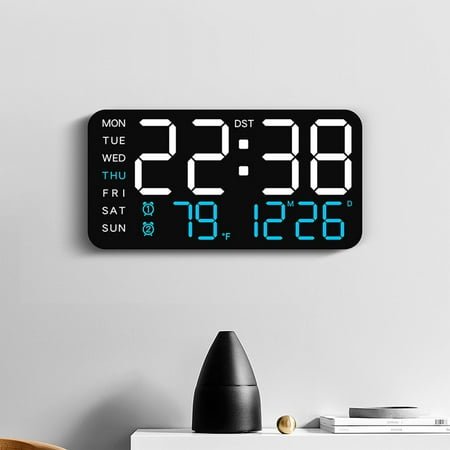 Digital Wall Clock , Large Display Plug in LED Digital Alarm Clocks with 12/24Hr, Date, Week, DST, Timing, Countdown, Temperature for Living Room, Bedroom, Office Wall Decor