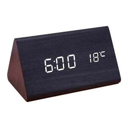 Digital Wooden Alarm Clock, Electronic LED Time Display, Good for Bedroom, Bedside, Desk, Office, Kids and Families,,Ebony，G135075