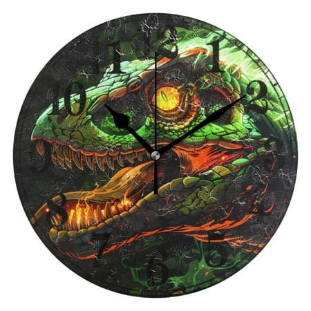 Dinosaur with Fire Silent Wall Clock 10 Non-Ticking Battery Clock