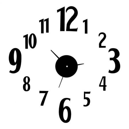 DIY Large 3D Frameless Modern Wall Clock, Silent Non-Ticking Design for Living Room - Black