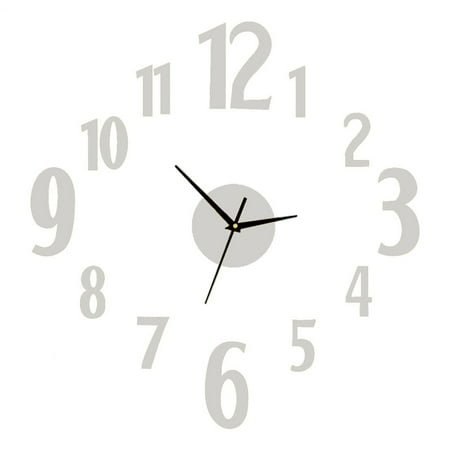 DIY Large 3D Frameless Modern Wall Clock, Silent Non-Ticking Design for Living Room - Silver