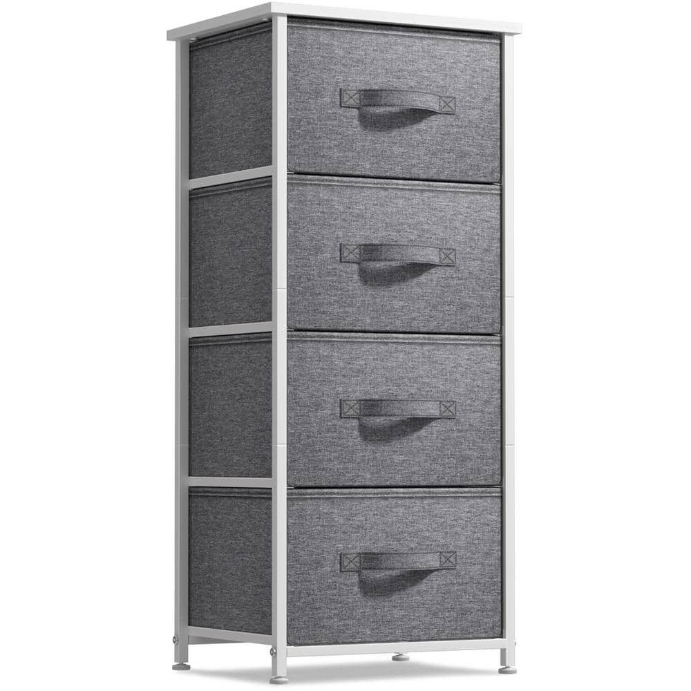 Drawer White Dresser Steel Frame Wood Top Easy Pull Fabric Bins 17.75...