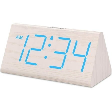DreamSky Wooden Digital Alarm Clocks for Bedrooms - Electric Desk Clock with Large Numbers, USB Port, Loud Alarm for Heavy Sleepers, Adjustable Volume, Dimmer, Snooze, DST, 12/24H, Wood Décor