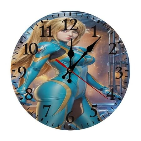 Drtiubtis Wall Clocks Clock Analog Samus Aran (Zero Suit) Tween Merchandise Silent