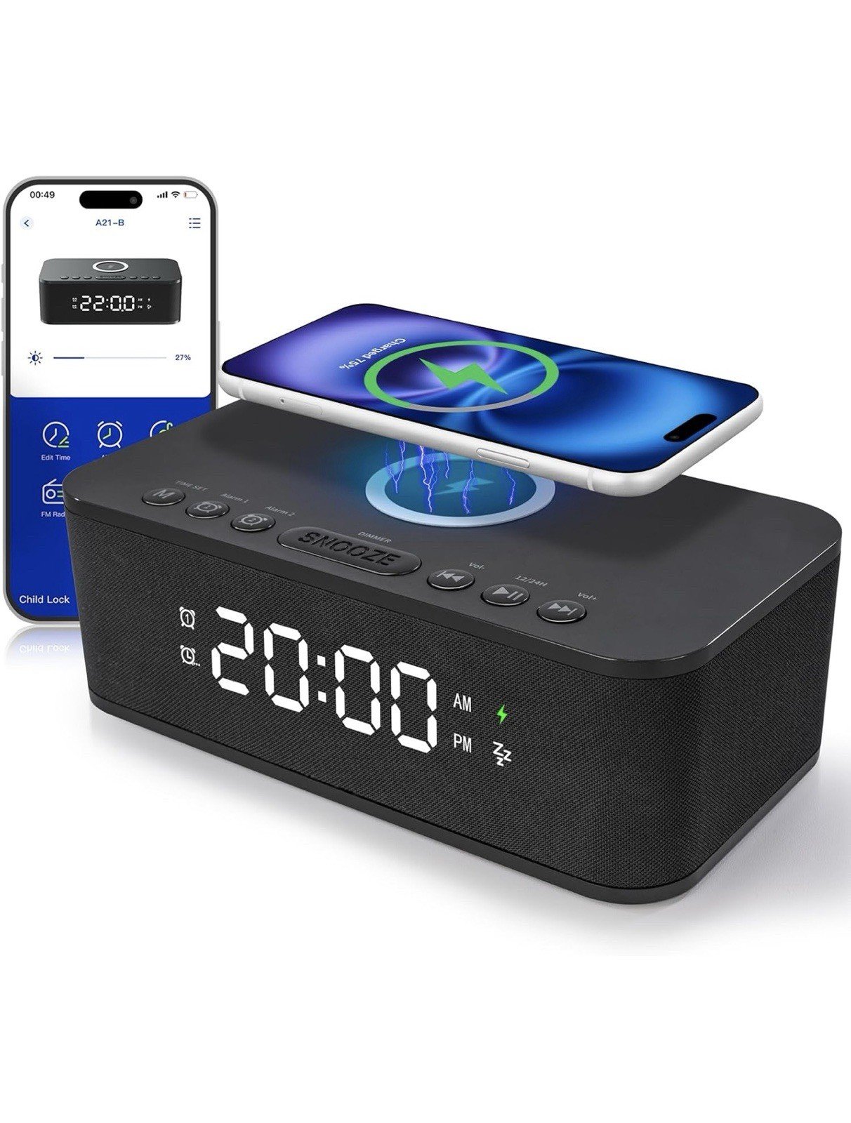 Dual Alarm Clock Radio Bedroom, Digital Alarm Clocks Bedroom Bluetooth, Up to...