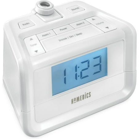 Dual Alarm Digital FM Clock Radio Time Projection, 8 Relaxing Nature Sounds, LED Display, Multi-Alarm Snooze, Sleep Timer, Nightlight, Ceiling Clock SoundSpa, White