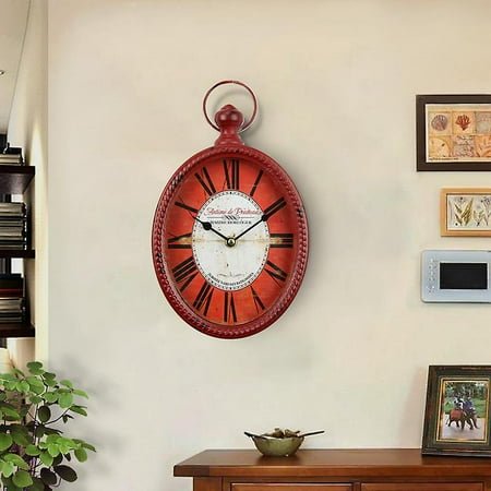 DwwRed 12 Inch Wall Clock European Retro Design OvalShaped OldFashioned Wall Clock Retro Craftsmanship Wall Clock Suitable for Public Areas in Livi