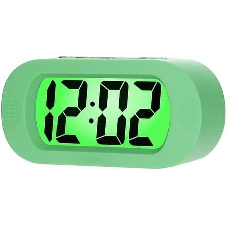 Easy Setting Silicone Protective Cover Digital Silent Lcd Large Screen Desk Bedside Alarm Clock With Snooze Light Function Batteries Powered (green)