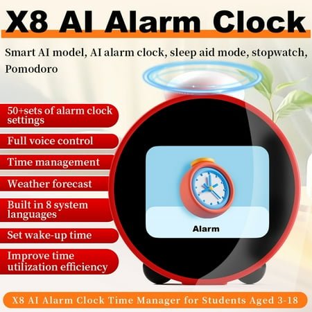E EYAFA AI Smart Alarm Clock for Kids PK Nintendo Sound Clock Alarmo-Red