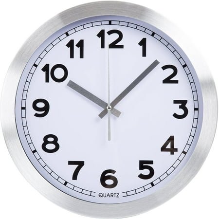 EIKODO-12 Inch Brushed Aluminum Wall Clock, Silver
