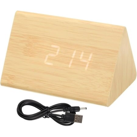 EIKODO-Wooden Alarm Clock with White Digits, Bamboo Digital Alarm Clocks for Bedrooms with USB Charging Port, Adjustable Volume, Dimmable, Snooze, 12/24H