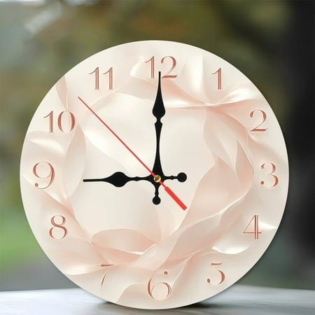 Elegant Blush Pink Silk Wall Clock Home Decor 10-Inch Silent Wooden Wall Clock, Battery Operated (AA Batteries Not Included), Artistic Home Decor