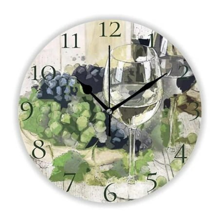 Elegant Red Wine Bottles and Grapes Large Wall Clock for Living Room Modern Fruit Kitchen Dining Room Wall Watch Decor Gift 35