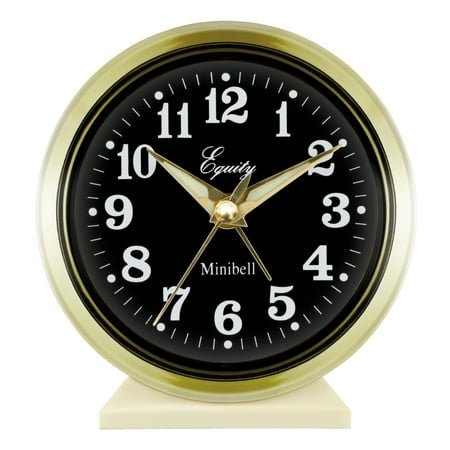 Equity Brass-Finished Metal Analog Key Wound No Battery Alarm Clock, 12020