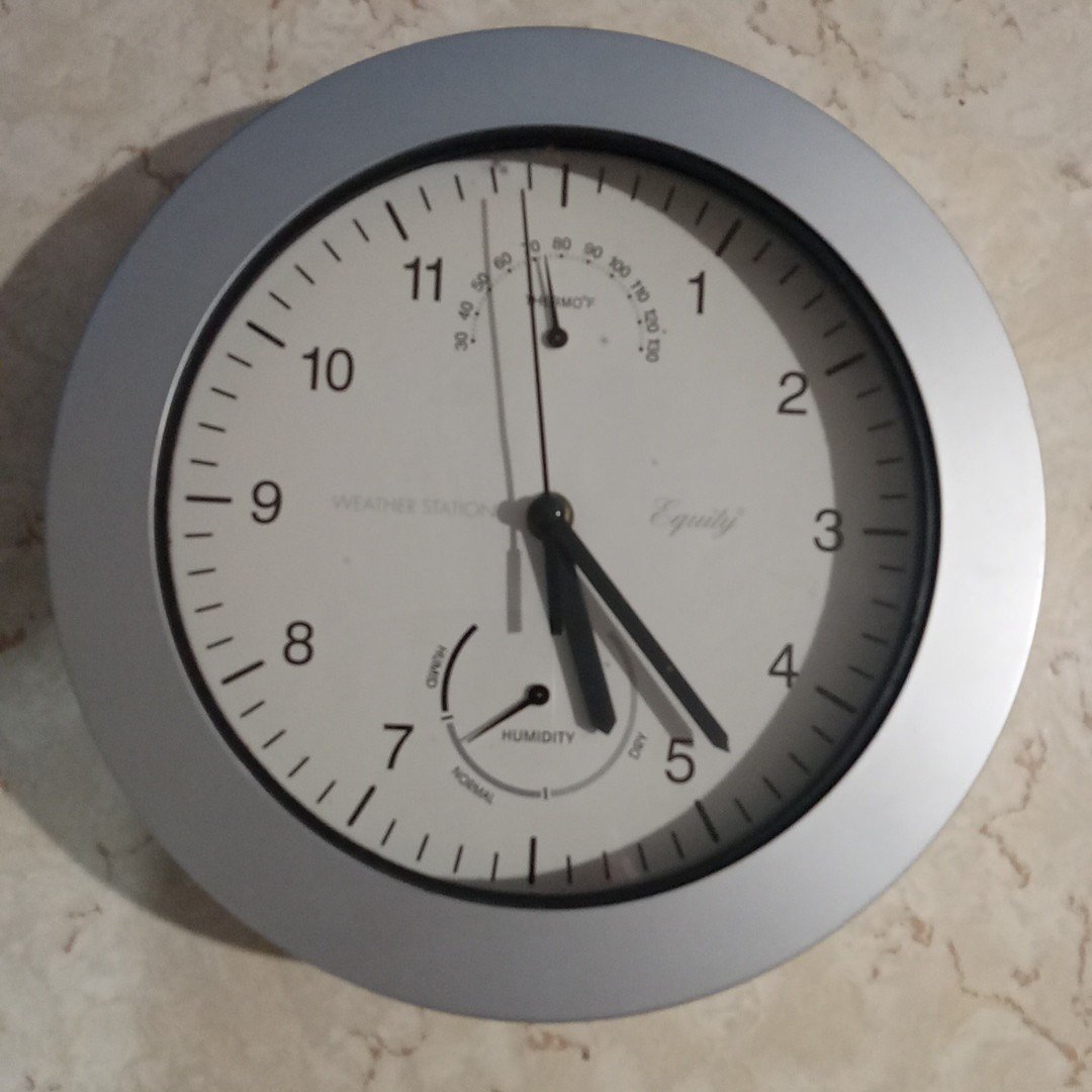 Equity Indoor Weather Station Wall Clock Thermometer Humidity 10” Silver Frame