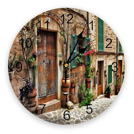 European Italy Street Round Wall Clock Acrylic Hanging Silent Time Clock Home Interior Bedroom Living Room Office Decoration（10 Inch）
