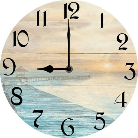 Eveokoki 10 Inch Beach Decorative Wall Clocks Silent Battery Operated,Gather At The Beach Farmhouse Wooden Clock for Bathroom Kitchen Bedroom Pool Cottage Living Room