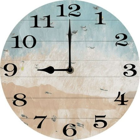 Eveokoki 10 Inch Beach Decorative Wall Clocks Silent Battery Operated,Lay Out On The Beach Farmhouse Wooden Clock for Bathroom Kitchen Bedroom Pool Cottage Living Room