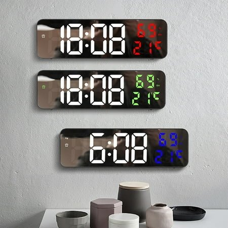 Exclusive Offers, LED Large Digital Wall Clock - Temperature Date Display Brightness Table Wall-Mounted Mirror Alarm Clock For Home Decor Adding a Modern Touch , Electronic Accessories