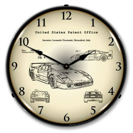 F40 Ferrari Automobile Patent LED Wall Clock, Retro/Vintage, Lighted 14 inch