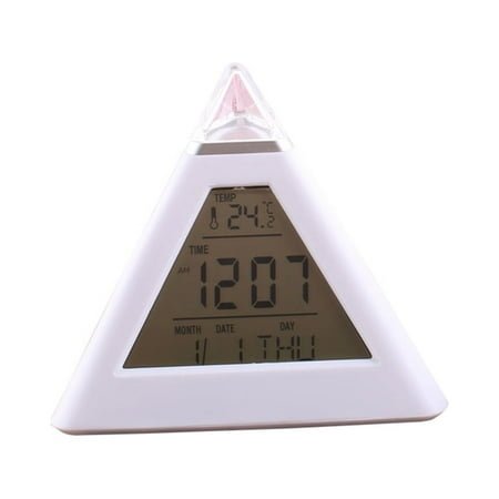 Farfi 7 Colors Changing LED Light Triangular Thermometer Calendar Digital Alarm Clock
