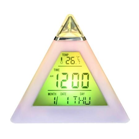 Farfi Triangle 7 Colors LED Temperature Week Display Digital Alarm Clock Home Decor
