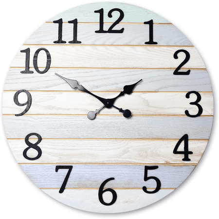 Farmhouse Clock for Office 24 Inch Round Solid Wood Wall Clocks Battery Operated Analog Giant Wall Clock Silent