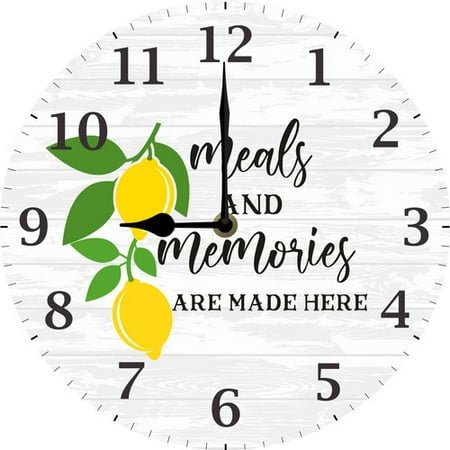 Farmhouse Lemon Clocks, Kitchen Wall Clock, Meals and Memories Are Made Here, Rustic Wood Kitchen Clock for Dinning Room Wall Decor, 10 Inch Battery Operated Silent Non Ticking