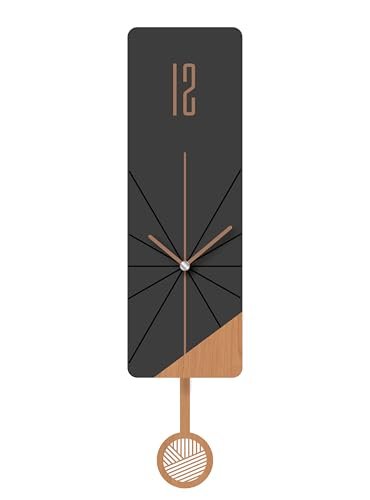 FGnano Contemprary Classic Rectangular- Shaped Pendulum Wall Clock, Dark Gray and Light Brown, MDF, 5.7"x18.3"x1.8", with White Gift Box