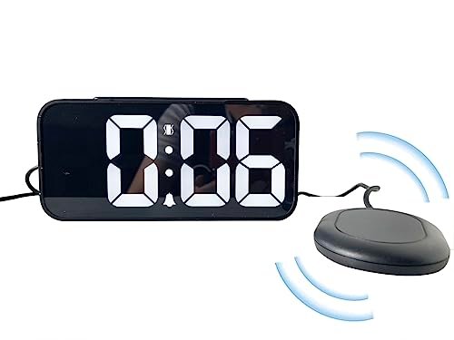 fjshellhome Extra Loud LED Alarm Clock with Vibration for Bedroom,Extreme Bed Shaker Alarm Clock for Deep Sleeper Hard of Hearing Deaf, Clear LED Display, Dimmer and Volume Knob, USB Port,Easy to Set