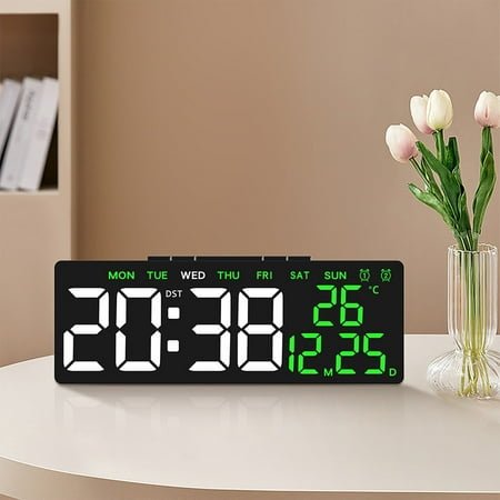 Fmxomd Digital Large Alarm Clock with Date, Month, Temperature LED Display, Modern Decor Design for Desk, Wall, Living Room, Bedroom, Gift