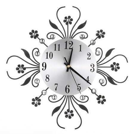 FONDOTIN 1Set Metal Wall Clock Modern Black Silent For Home And Office 11.8X11.8X1.2In