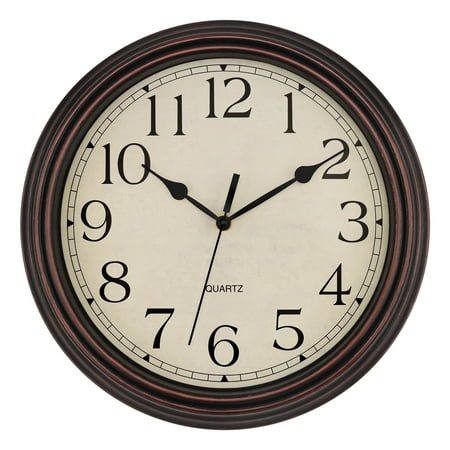 Foxtop 14'' Vintage Quartz Silent Indoor Wall Clock, Non-Ticking