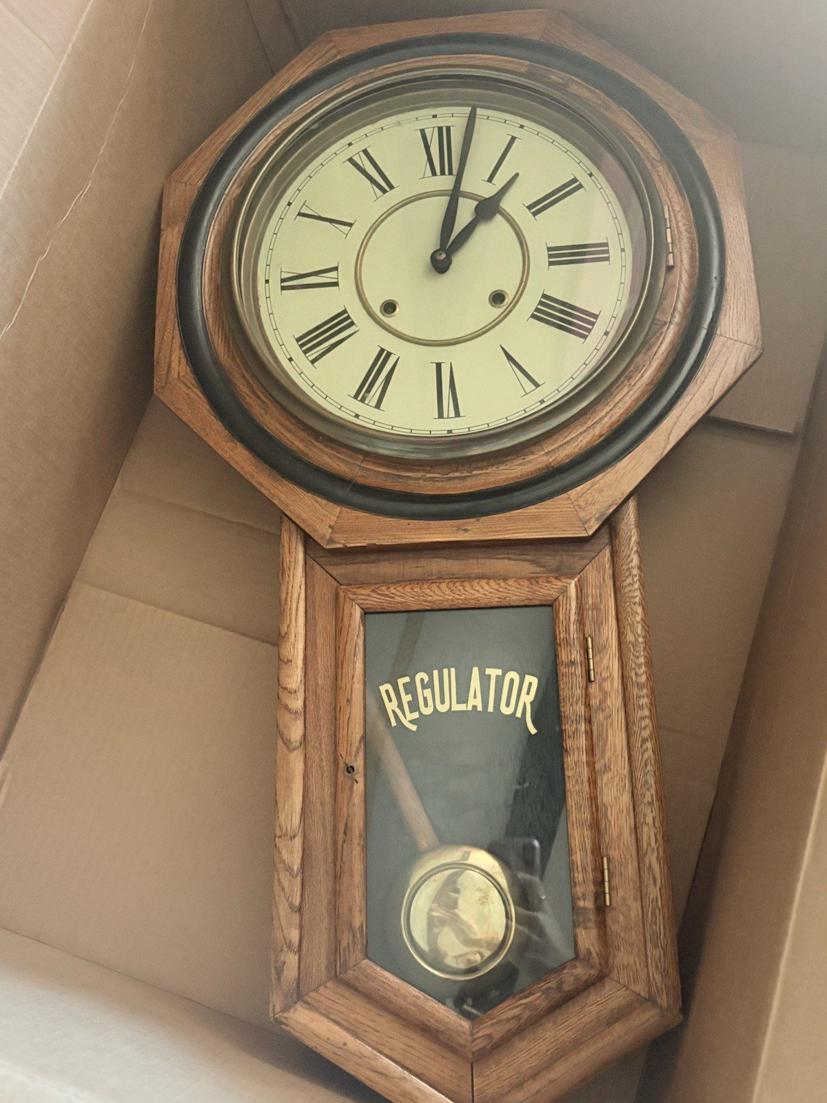 Functioning Vintage D & A Schoolhouse Regulator Wall Clock chiming with pendulum