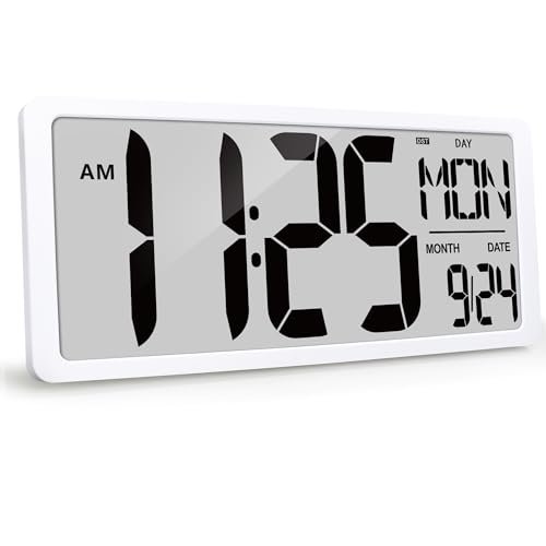 GEELION 18.5" Extra Large Digital Wall Clock Battery Operated Wall Clock with Time/Calendar/Temperature Jumbo LCD Display Count Up Down Timer Alarm Clocks for Home Office Bedroom (Batteries Included)