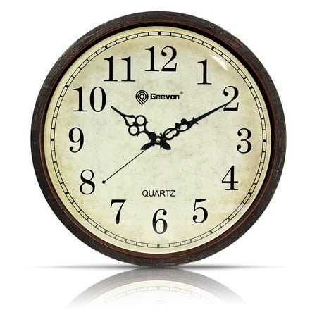 Geevon Vintage Wall Clock, Silent 16 Non Ticking Retro Round Clock Quartz Decorative Battery Operated Wall Clock for Kitchen, Office, Classroom, Bedroom, Living Room Decor