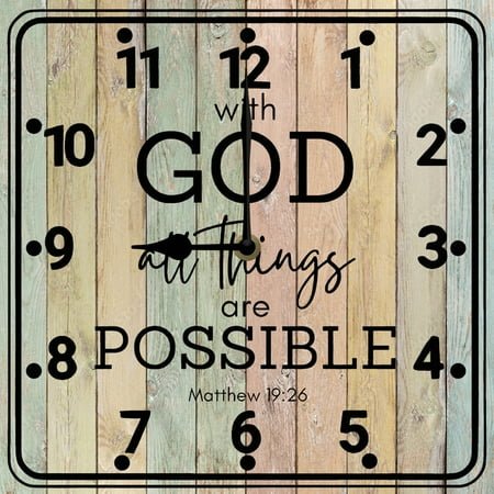Geroclonup With God All Things Are Possible Wall Clock Square Bible Verses Clocks Silent Non-Ticking Battery Operated Clock 25cm Farmhouse Wood Wall Decor for Home Office