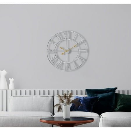 GGI International Large Decorative Wall Clock 16 - Roman Numeral Modern Home Decor Silver