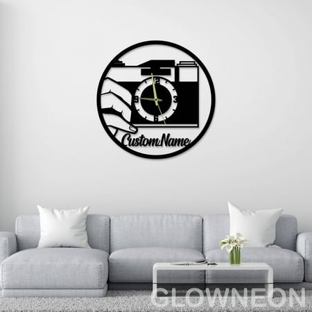 Glowneon Personalized Photographer Wall Clock For Photo Studio Decor