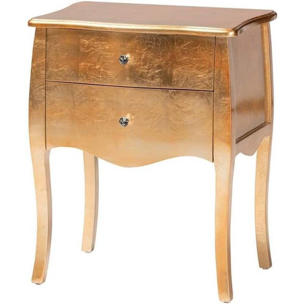 Gold 2 Drawer 22.8 in. W Nightstand, Sturdy Bedside Nightstand Table