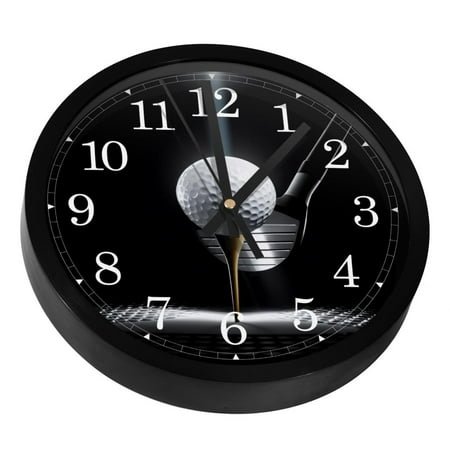 Golf Ball on Tee with Club in the Spotlight Silent Wall Clock, Non Ticking Battery Operated 9.8 Inch Wall Clocks for Bedroom Kitchen Home Office School Art Decor