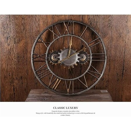 Grand Sized European Industrial Inspired Vintage Wall Clock Adorned with Timeless Roman Numerals Indoor Silent Battery Powered Decorative Timepiece Perfect for Home Loft Living Room Bedroom and Kitch