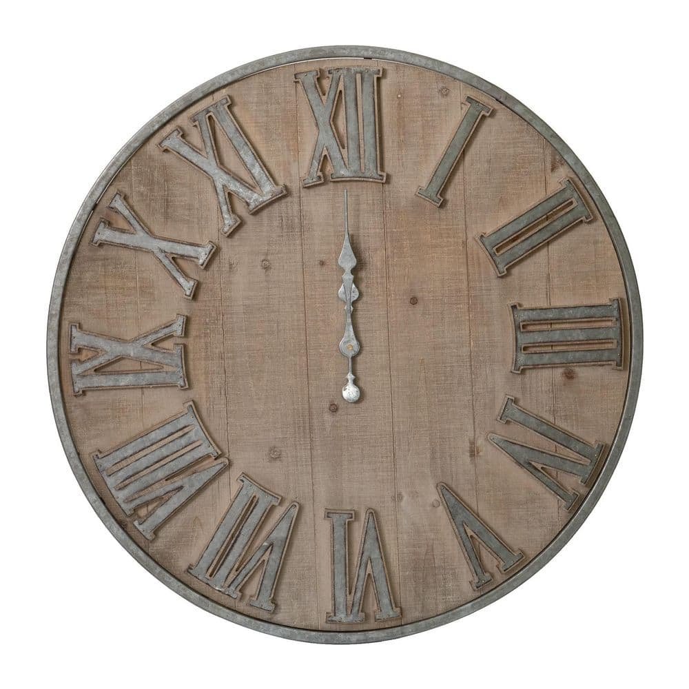 Gray Analog Wood Roman Numerals Wall Clock