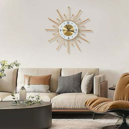 Griptix Wall Mount Metal Art Sunburst Clock Decorative Wall Clock Large Wall Clock