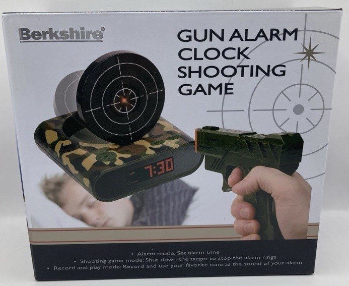 Gun Alarm Clock Shooting Game Berkshire In Box Flip Up Target Camo Play Mode