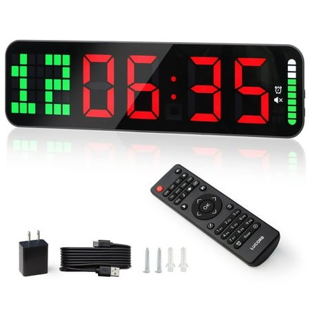 Gym Timer, 15 Large Digital Wall Clock for Gym Interval Workout Timer with Time Progress Bar Countdown/Up Stopwatch, Remote Control for Home Gym Garage Boxing Crossfit Fitness