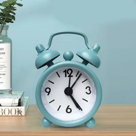 GYZ 2025 Mini Metal Small Alarm Clock Blue Quartz Round Alarm Clock Portable Desktop Decoration Decoration